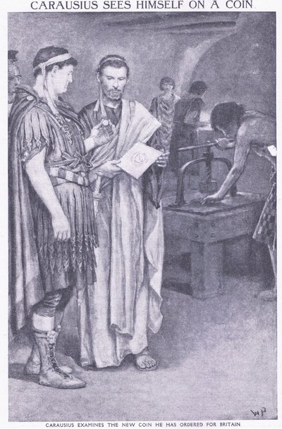 Carausius sieht sich auf einer Münze, die er für Britannien bestellt hat von Walter Stanley Paget